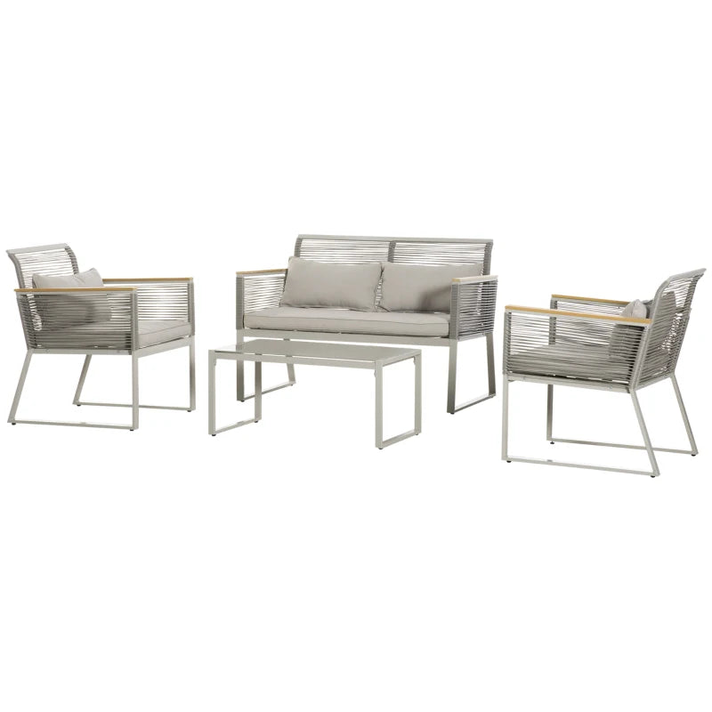 4 Pieces Patio Wicker Sofa Set With Aluminium Frame - Grey