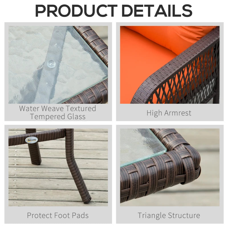 Dark Brown Patterned Rattan Bistro Set With Orange Cushions