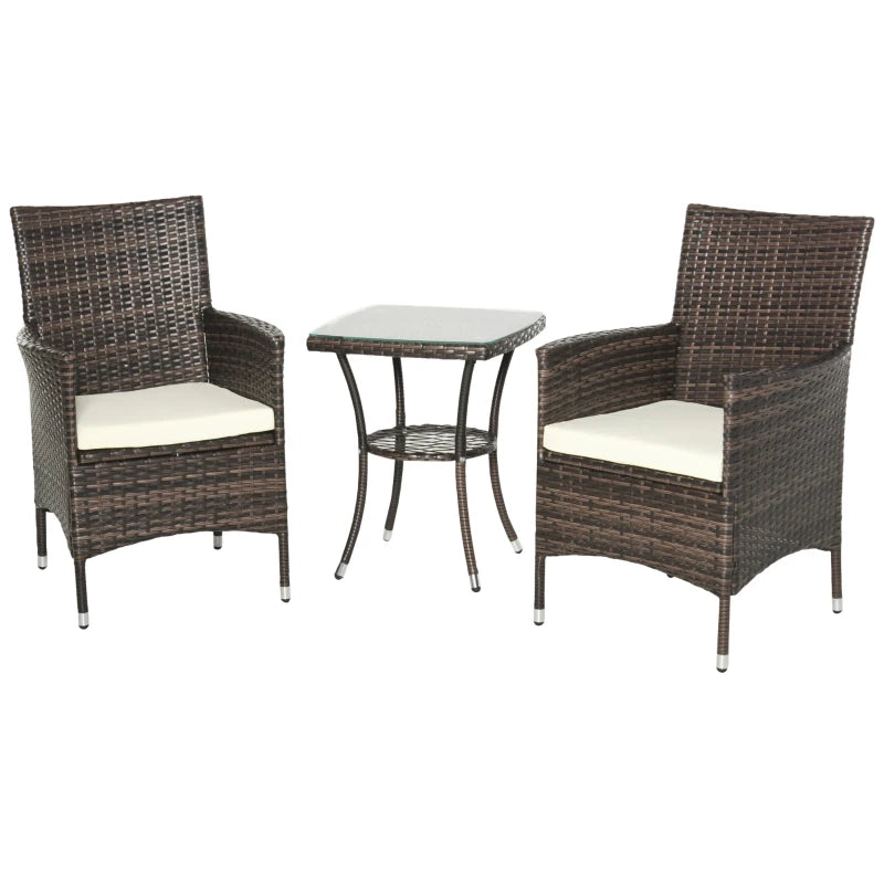 Brown Three-Piece Rattan Chair Set With Cushions