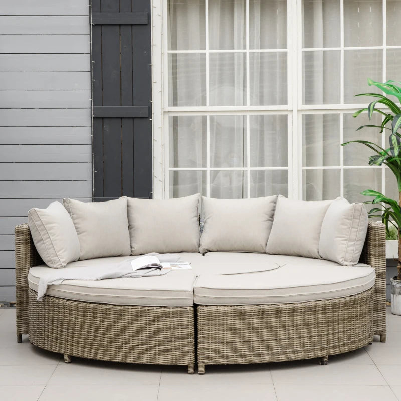 Grey 5 Piece Rattan Daybed with Cushions & Liftable Coffee Table + Protective Cover
