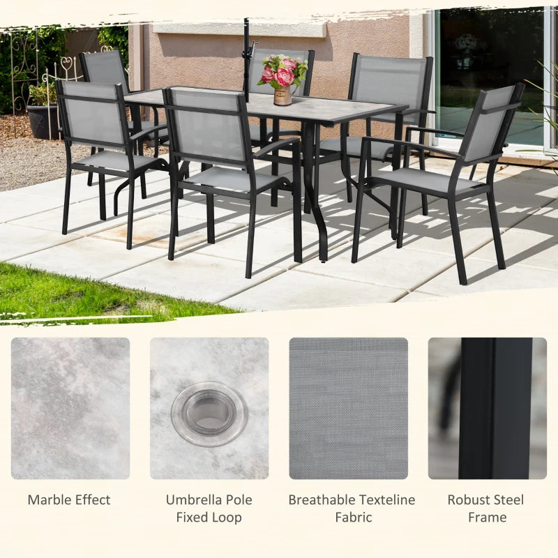 6 Seater Outdoor Dining Set With Parasol Hole & Breathable Mesh Fabric Seats