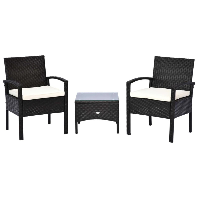 Brown 2 Seater Rattan Bistro Set With Glass Top Table
