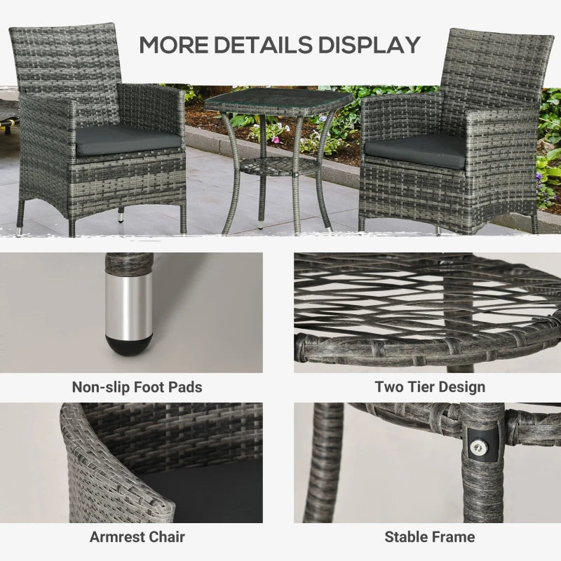 Grey 3 Piece Rattan Bistro Set
