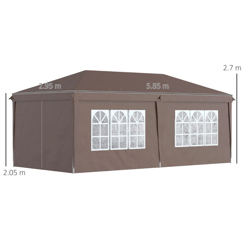 3m x 6 m Brown Pop Up Gazebo with Sides and Windows