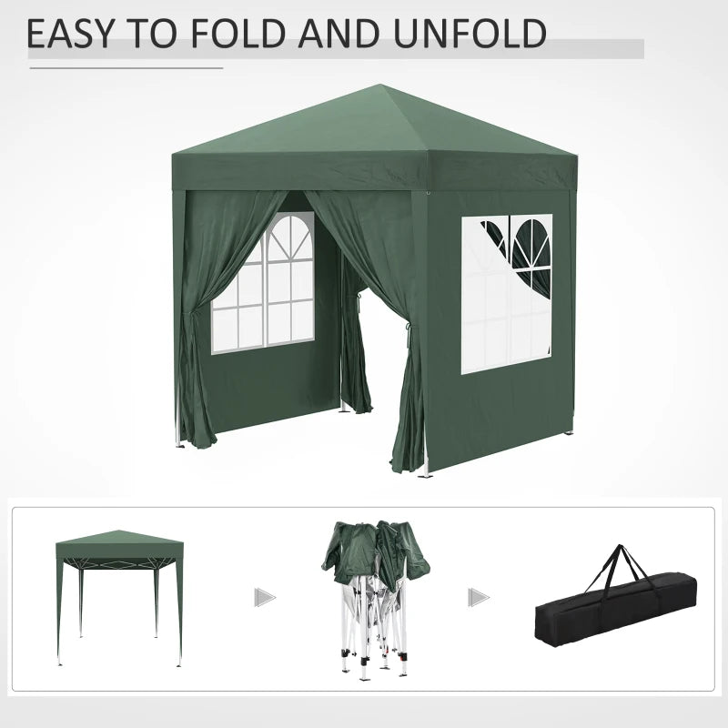 Green 2m x 2m Pop Up Gazebo With 2 Walls 2 Windows