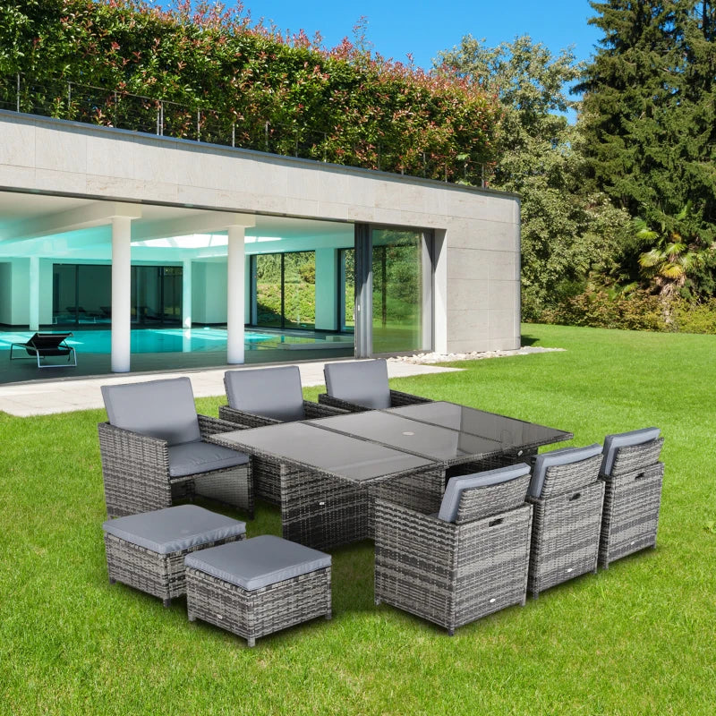 Mixed Grey 10 Seater Cubed Rattan Dining Set