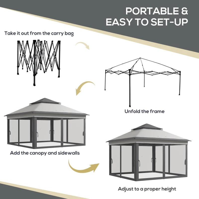 Grey 3m x 3m Pop Up Gazebo - Height Adjustable - Instant Event Shelter