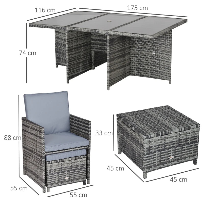 Mixed Grey 10 Seater Cubed Rattan Dining Set