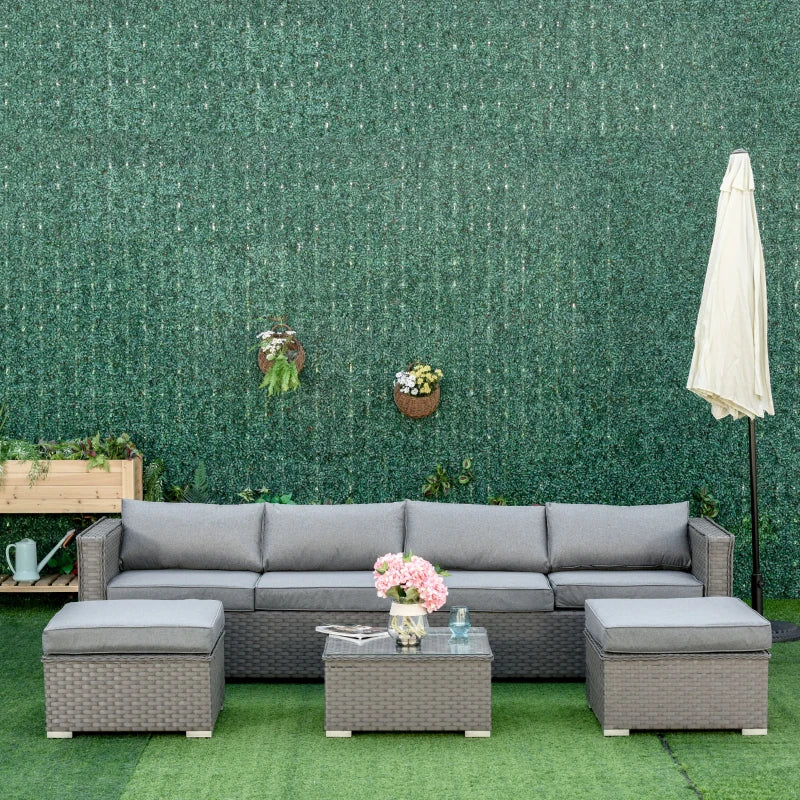 Grey 4 Seater Rattan Corner Sofa Set With Coffee Table and Footstools