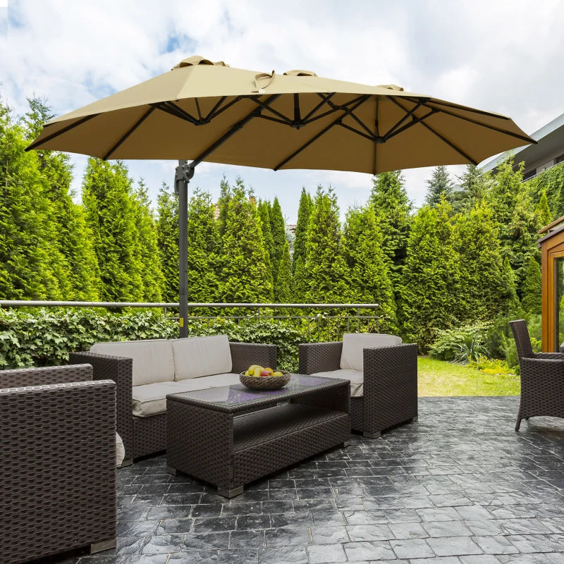 Khaki Double-Sided Rectangular Garden Parasol -  360° Rotation