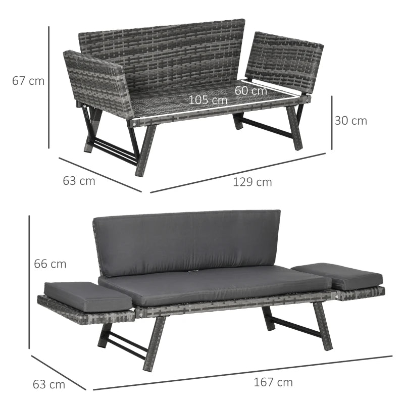 2-in-1 Rattan Daybed Sofa with Left Up or Down Armrests - Garden Chaise Lounger Loveseat