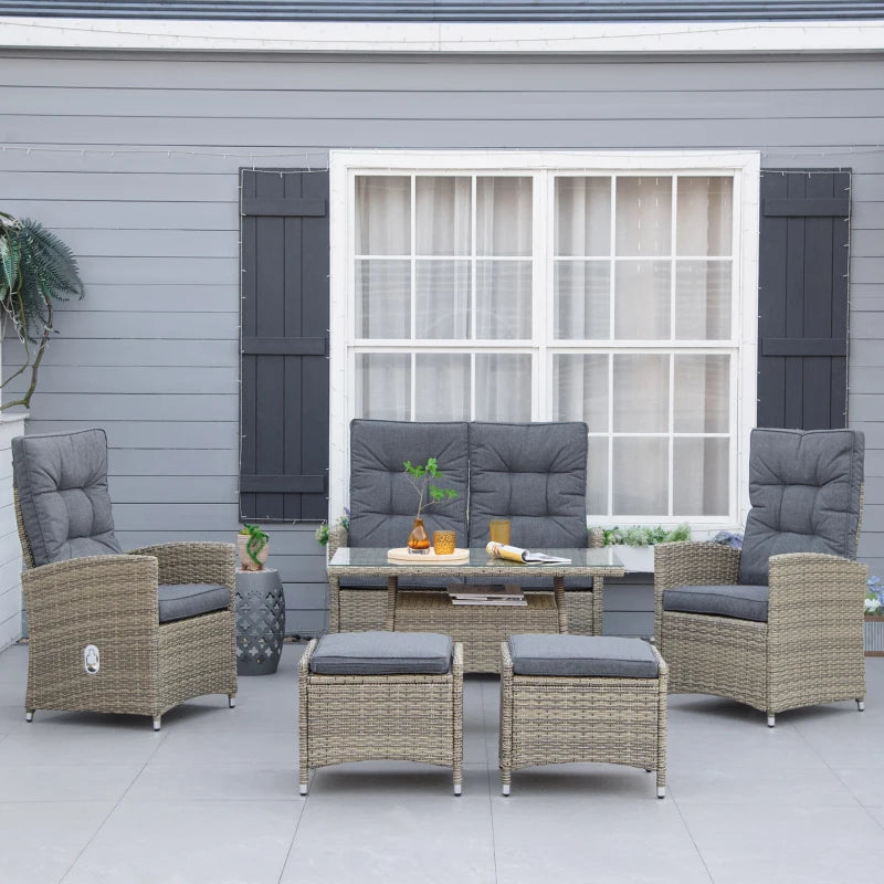 Mixed Grey 4 Seater Rattan Dining Set -Includes Chaise Lounge With Adjustable Backrest