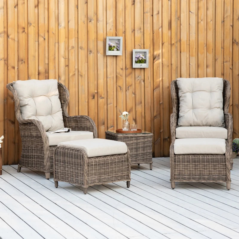 Brown 5 Piece Deluxe Rattan Sofa Chair & Stool With Aluminium Frame