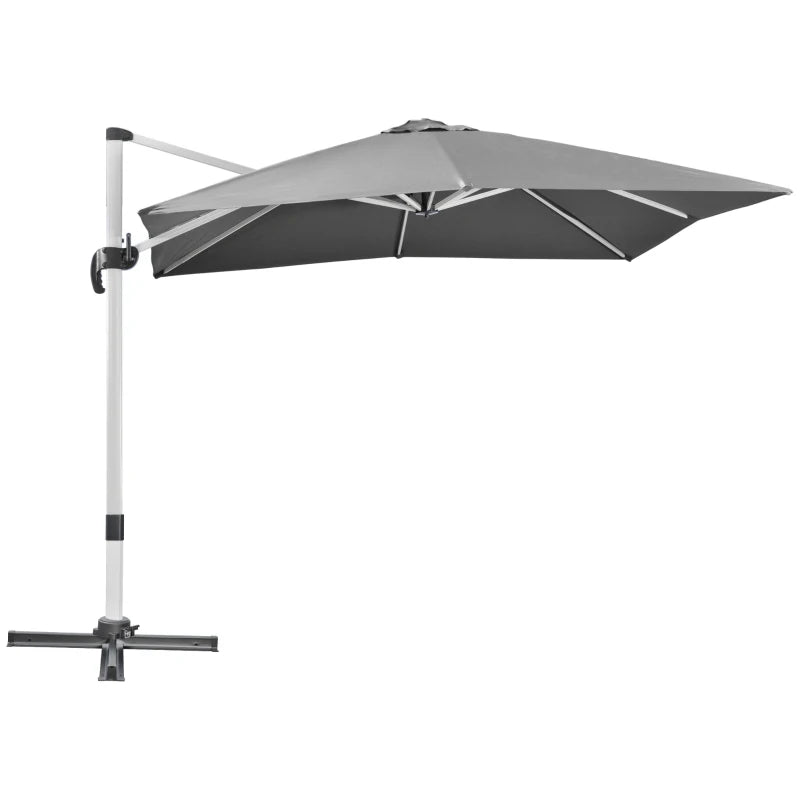 Light Grey 3m Square Cantilever Parasol With Cross Base