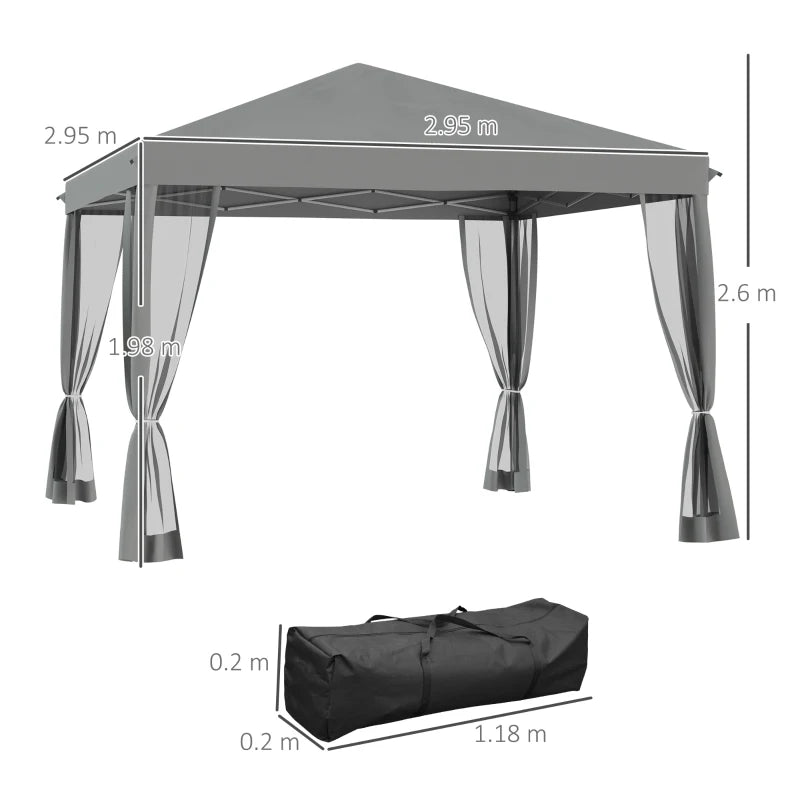 Light Grey 3m x 3m Pop Up Gazebo With Removable Mesh Sidewall Netting