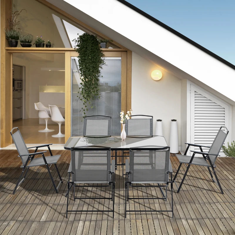 Black Framed 6 Seater Dining Set For Garden With Foldable Chairs