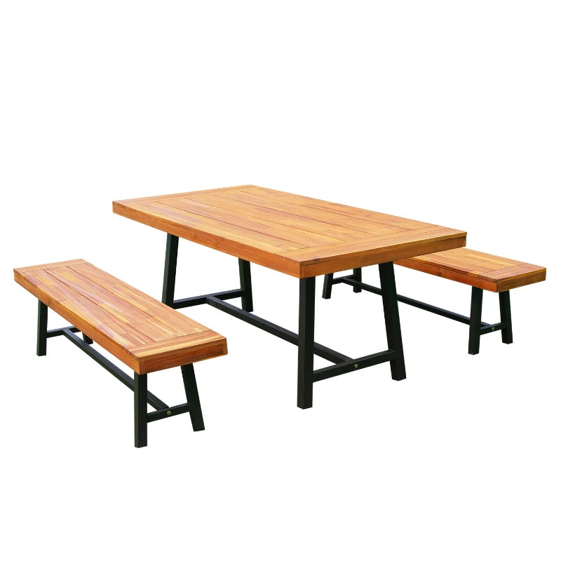 Acacia Wood Dining Trestle With Steel Frame