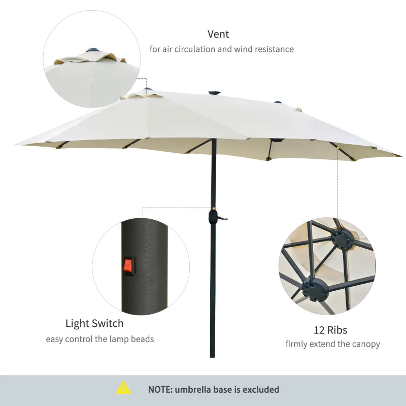 Cream White Double-Sided Sun Umbrella With LED Lights