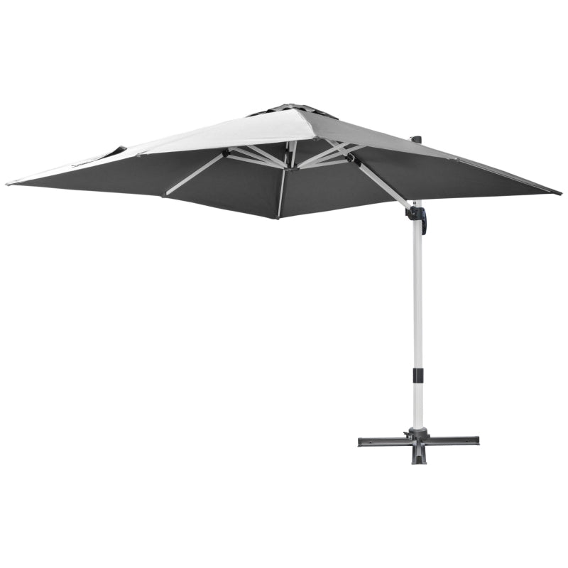 Light Grey 3m Square Cantilever Parasol With Cross Base