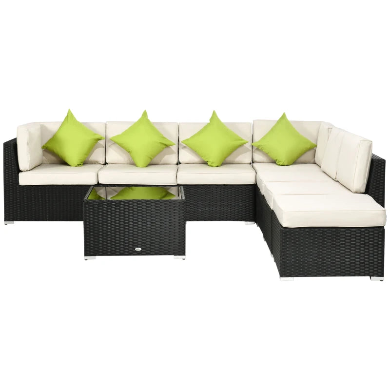 Black 8 Piece Rattan Corner Sofa Set - Washable Cushion Covers & Tempered Glass Table