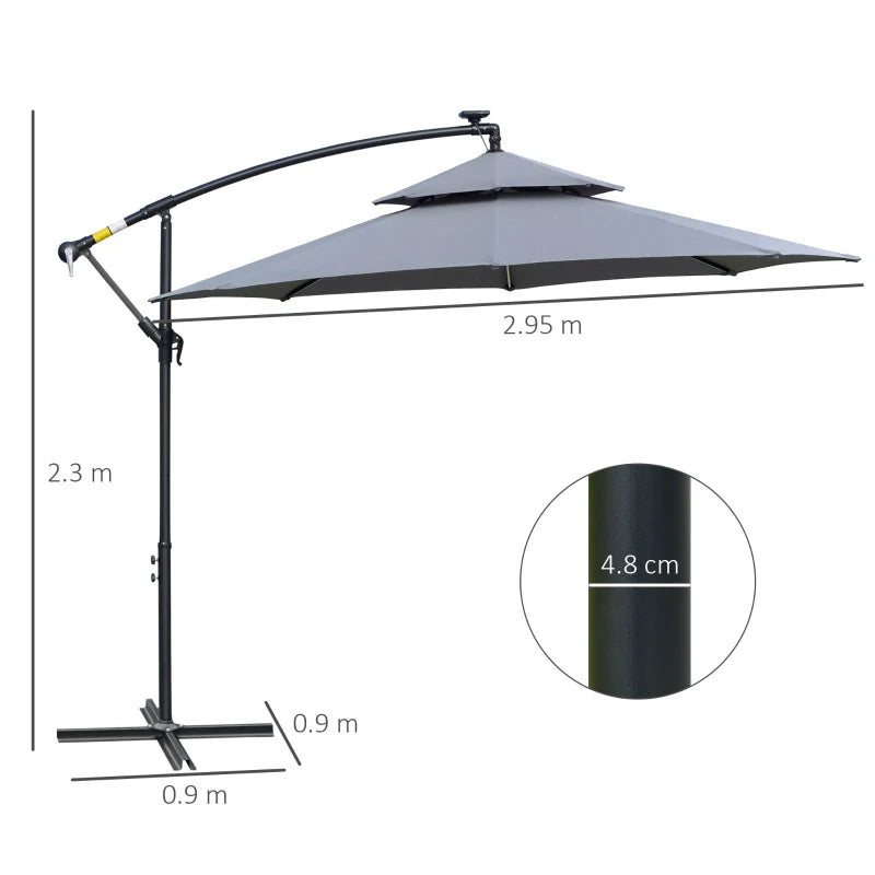 Grey 3m Hanging Umbrella with Double Roof