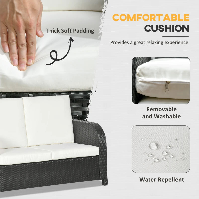 Black 7 Seater Rattan Furniture Set with Wicker Sofa, Reclining Armchair and Glass Table