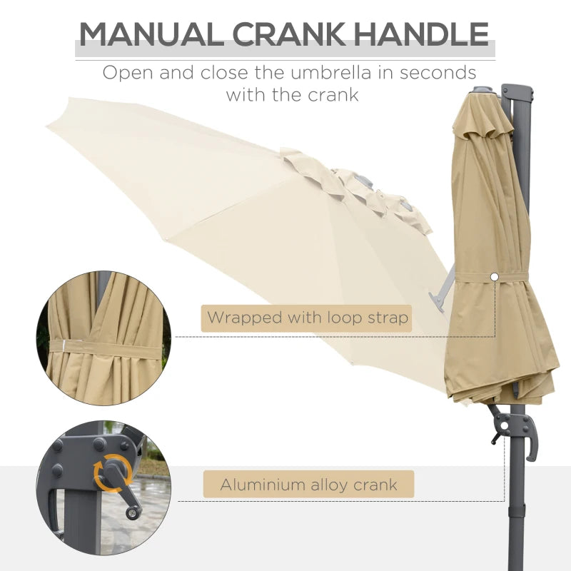 Khaki Double-Sided Rectangular Garden Parasol -  360° Rotation