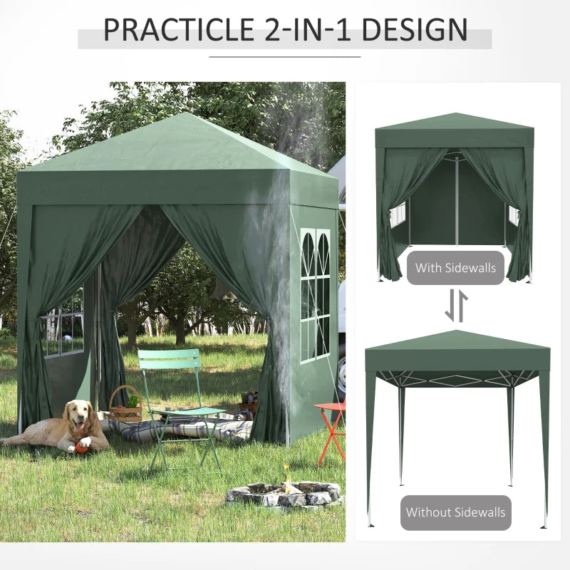 Green 2m x 2m Pop Up Gazebo With 2 Walls 2 Windows