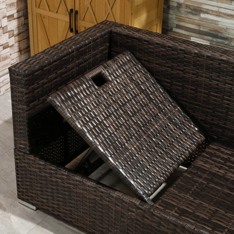 3 piece Rattan Furniture Set - 4 Seater Wicker Sofa With Cream Cushions and Footstall