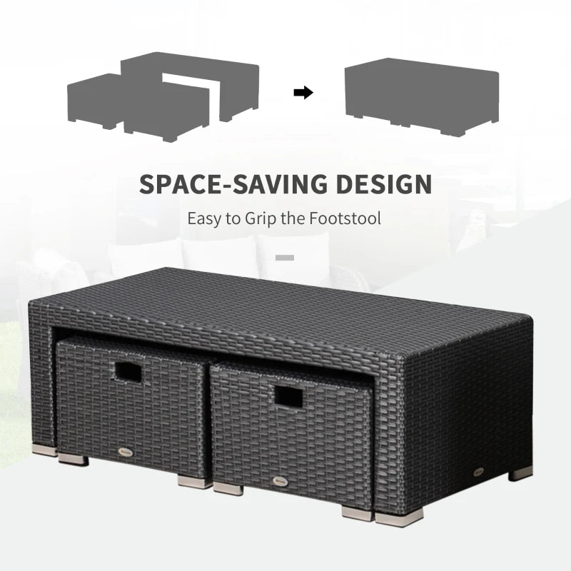 Light Grey 7 Seater Rattan Sofa, Coffee Table & Footstools