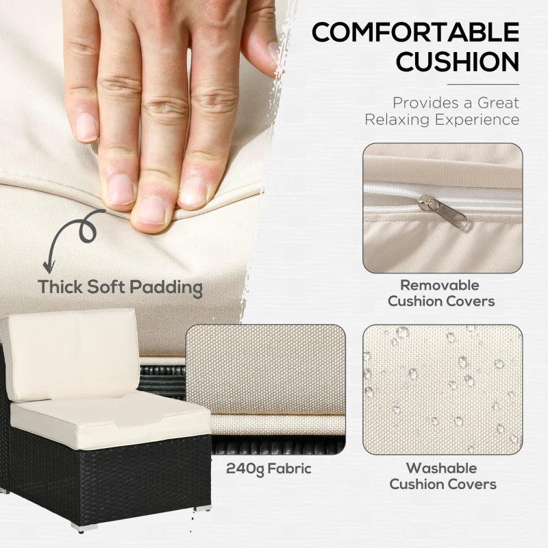 Black 8 Piece Rattan Corner Sofa Set - Washable Cushion Covers & Tempered Glass Table