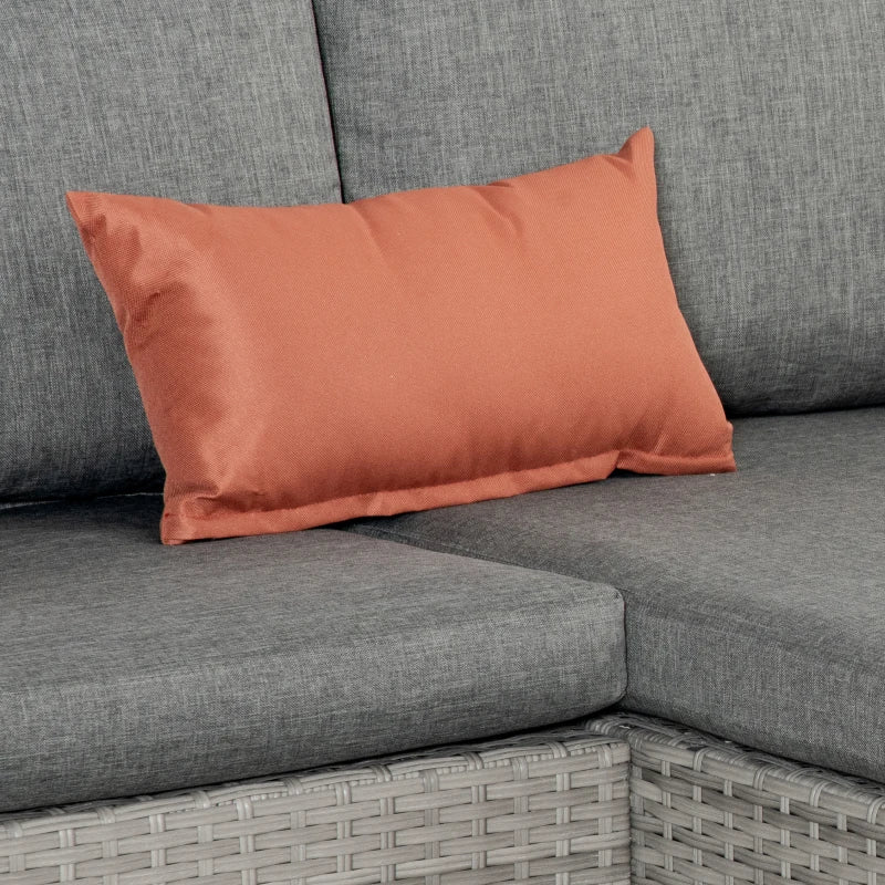 Grey L-Shaped 3 Seater Sofa With Grey Cushions and Glass Top Coffee Table