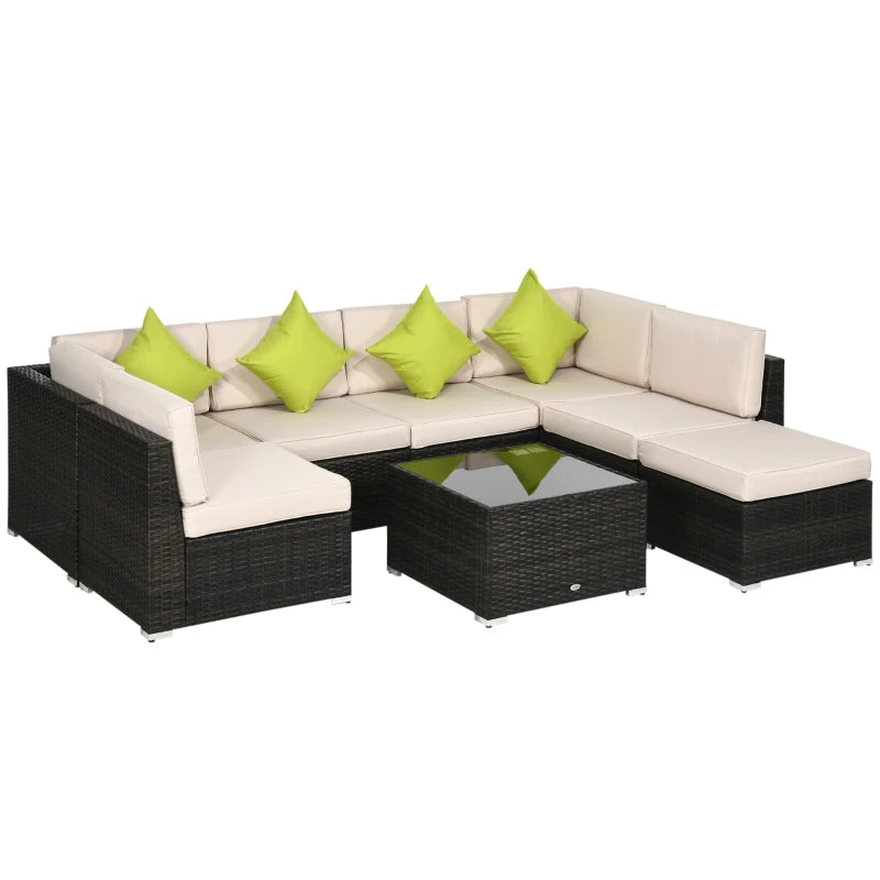 Brown 7 Seater Rattan Corner Sofa Set Garden Furniture Set Tempered Glass Table Trade Warehouse