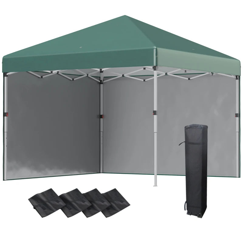 3m x 3m Green Pop Up Gazebo with 2 Sidewalls, Leg Weight Bags and Carry Bag