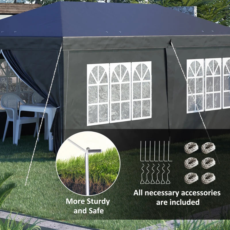 Black 3m x 6 m Pop Up Gazebo with Sides and Windows