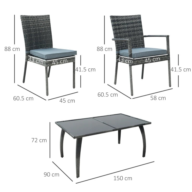 Grey 7 Piece Rattan Dining Set - 4 Armchairs & Extras