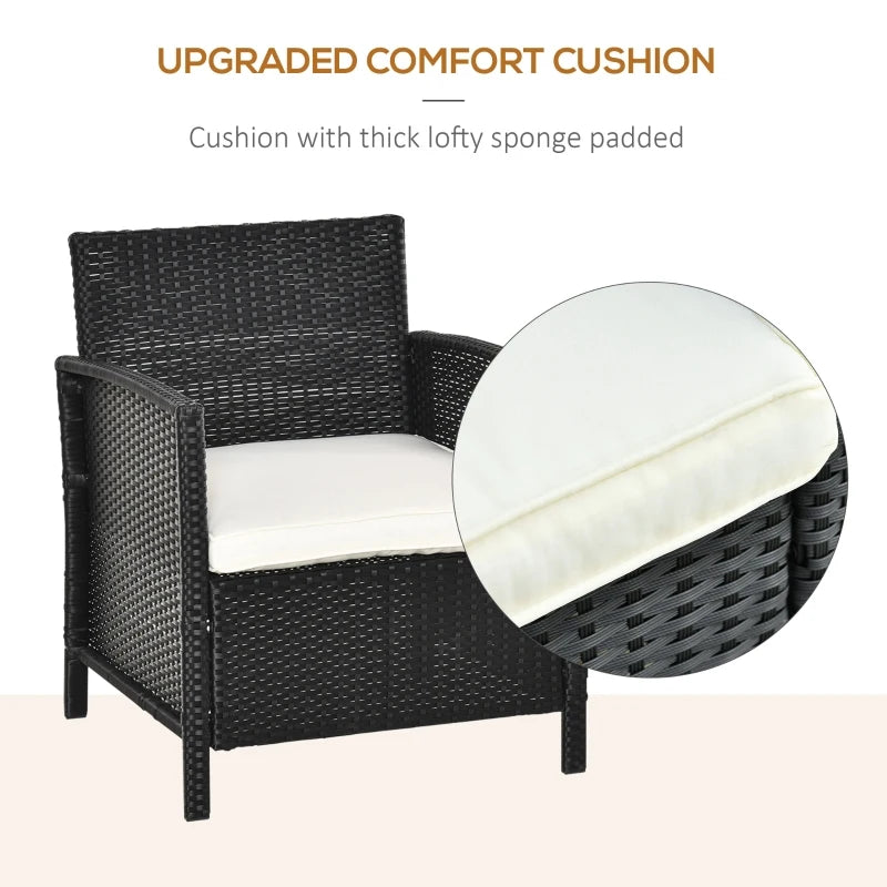 Black Rattan Bistro Set With Pillows