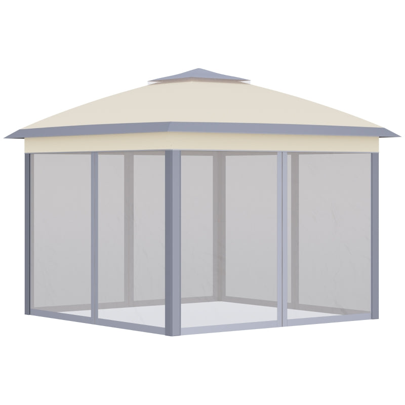 Beige Foldable Pop Up Gazebo with Zippered Mesh Sidewalls