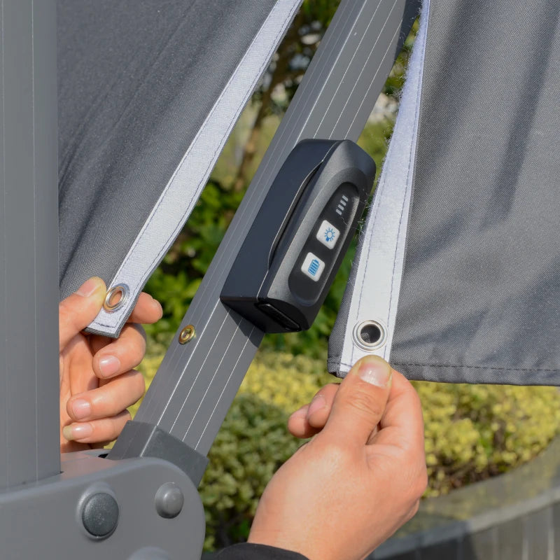 Grey Tiered Cantilever Parasol With LED Lights & Cross Base