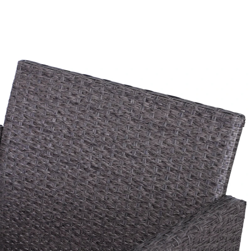 Dark Grey 5 Piece Rattan Set With 2 Armchairs, 2 Stool and Glass Top Table - Striped Grey Cushions