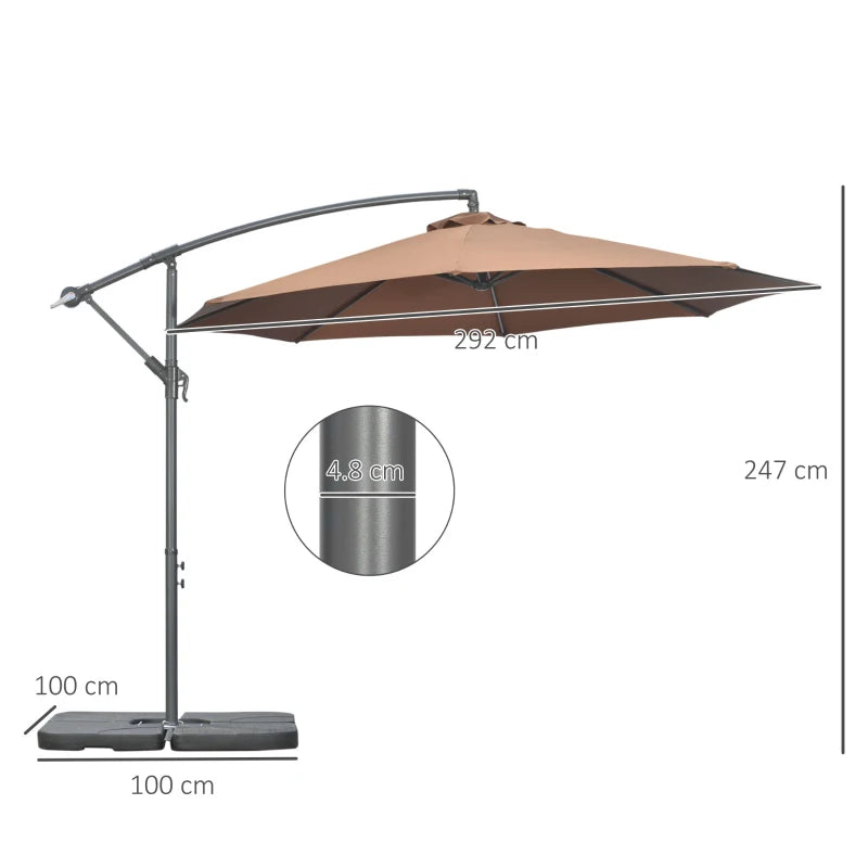 2.47H x 2.92m Coffee Parasol With Weights and Cover