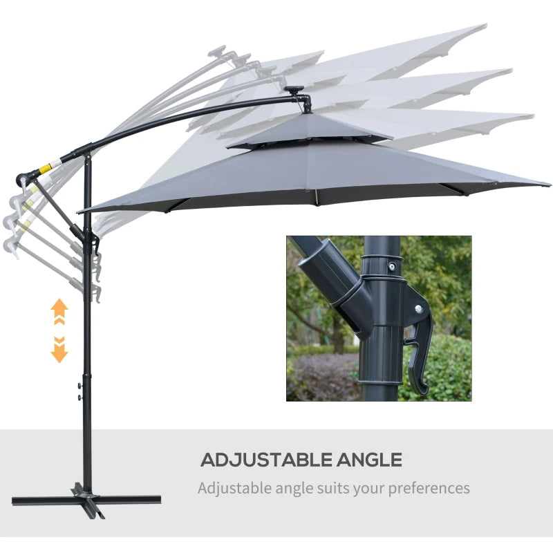 Grey 3m Hanging Umbrella with Double Roof