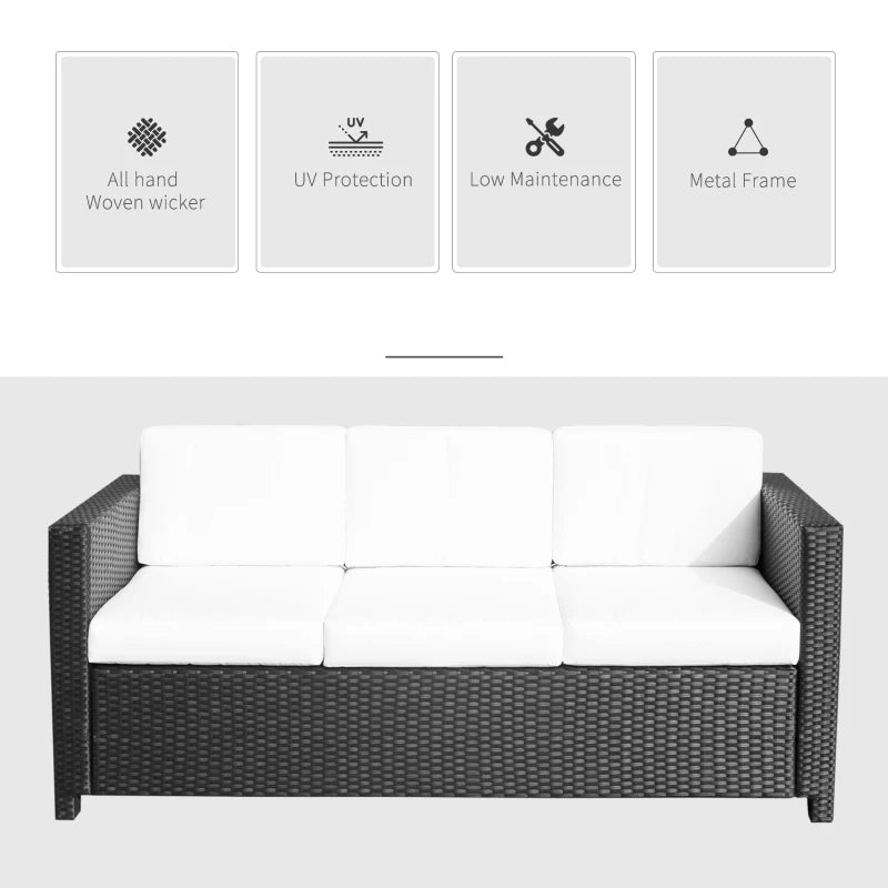 Black 3 Seater Rattan Sofa with Fire Resistant Cushion