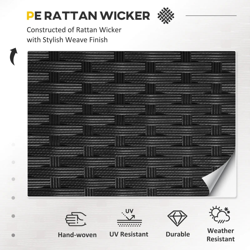 Black 8 Piece Rattan Corner Sofa Set with Cushions and Glass Top Table