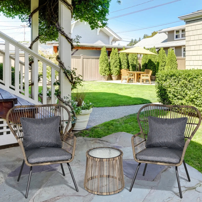 Grey 3 Rattan Dining Set - 2 with Chairs and Glass Coffee Table