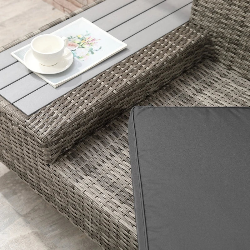 Mixed Grey 5 Seater Rattan Corner Sofa With Dark Cushions and Coffee Table