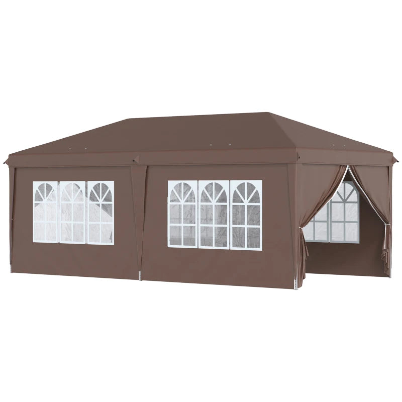 3m x 6 m Brown Pop Up Gazebo with Sides and Windows