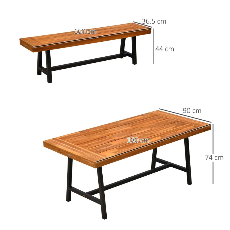 Acacia Wood Dining Trestle With Steel Frame