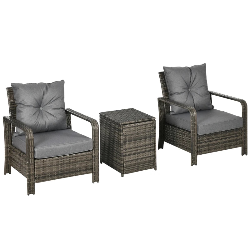 Dark Brown 3 Piece Set With Ash Grey Cushions & Storage Unit