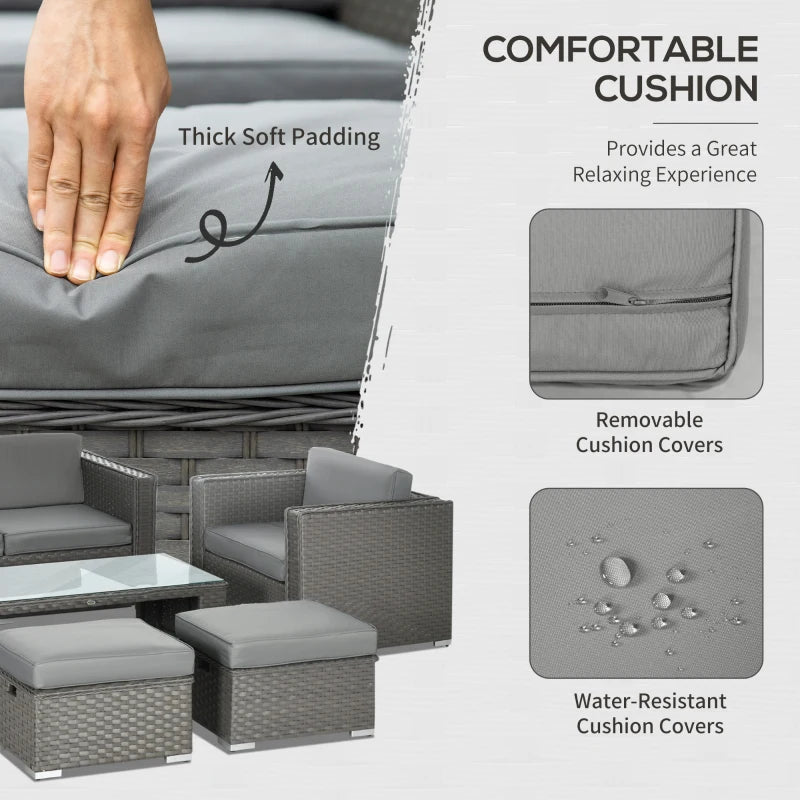 Grey 6 Piece Rattan Sofa Set With Loveseat Stool